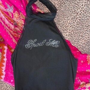 Black Halter Top with Rhinestone Detail